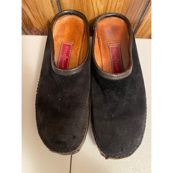 Cole Haan leather slip on mule style shoes vintage 6.5 womens black clog suede - Picture 1 of 15